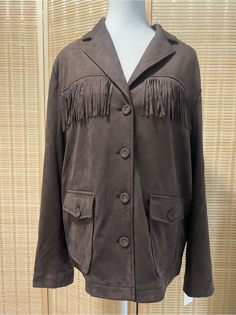 Olsen Brown Faux Suede Western Fringe Jacket XL NWT